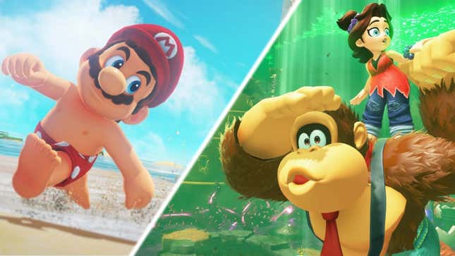 Mario stares at Donkey Kong and Pauline.